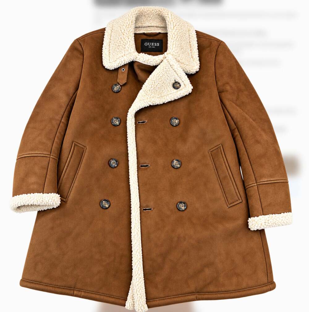 Guess Men’s Faux Shearling Coat Brown Sherpa Lined Jacket Size Large